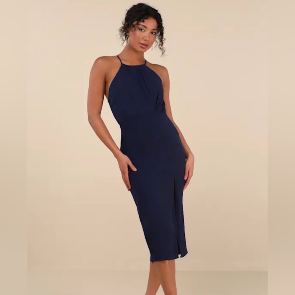 Lulu’s Navy Blue Halter Dress NWT
